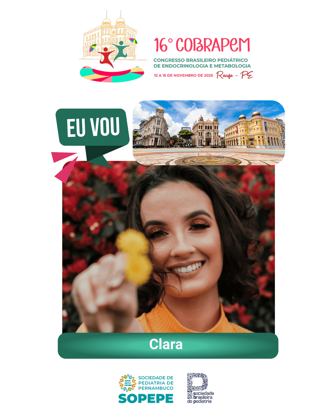 Exemplo de foto personalizada gerada pelo makadu.studio - Dra. Clara no 16° COBRAPEM com 800+ compartilhamentos