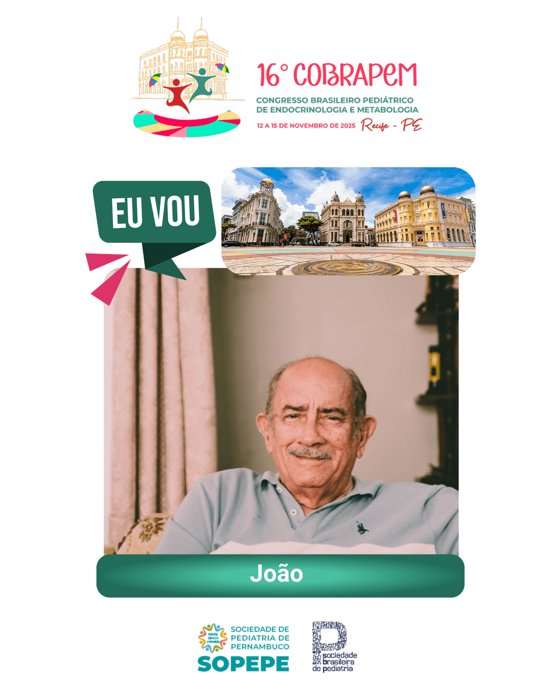 Exemplo de foto personalizada gerada pelo makadu.studio - Dr. João no 16° COBRAPEM com 300+ compartilhamentos