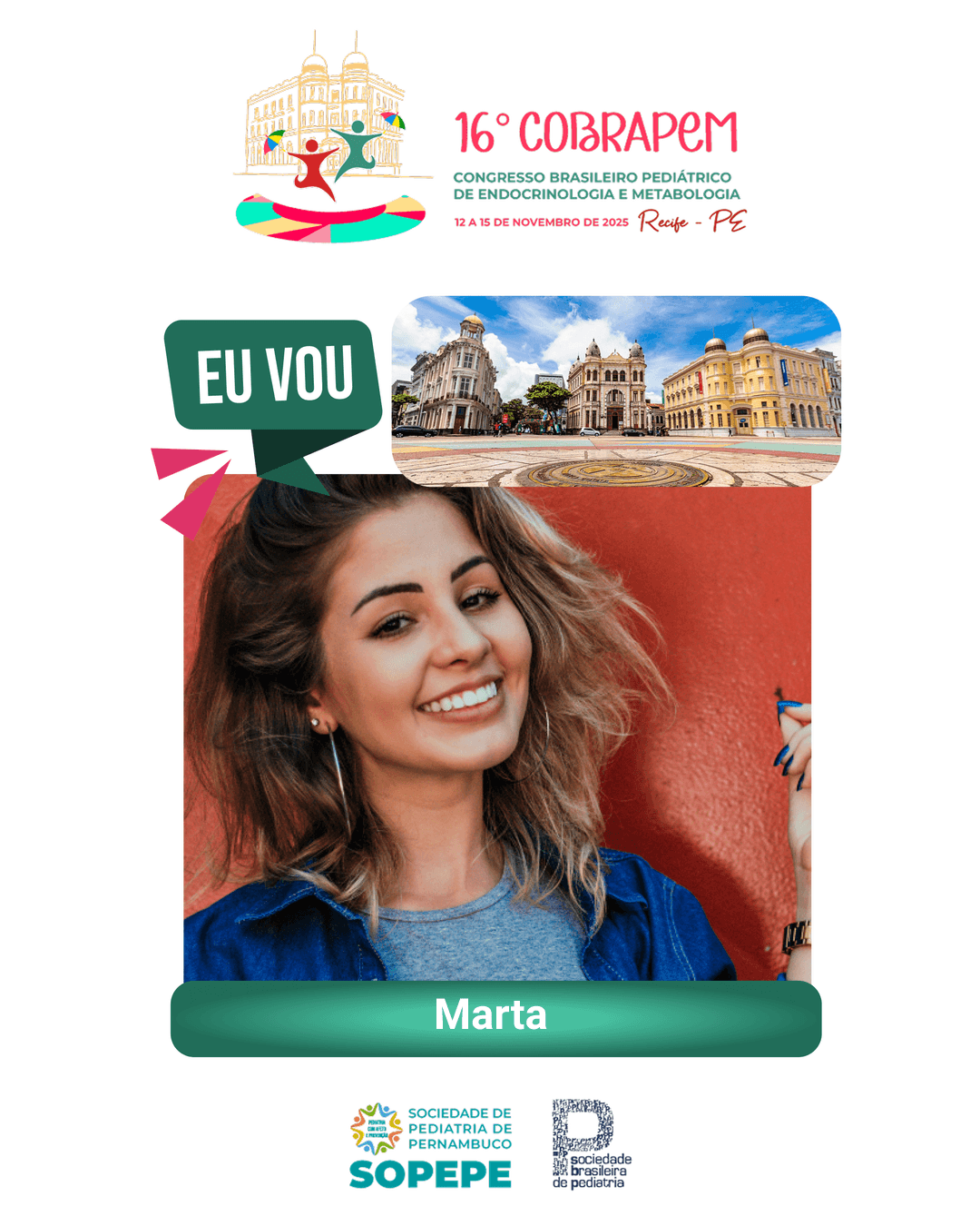 Exemplo de foto personalizada gerada pelo makadu.studio - Dra. Marta no 16° COBRAPEM com 600+ compartilhamentos